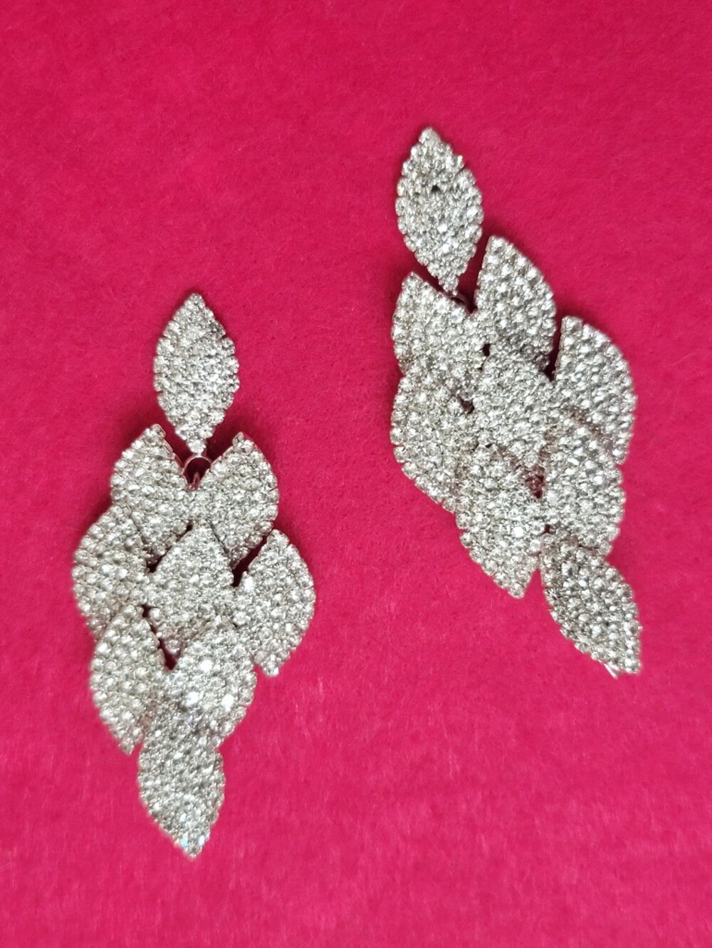Art Deco Style Earrings // Silver Tone & Rhinestone